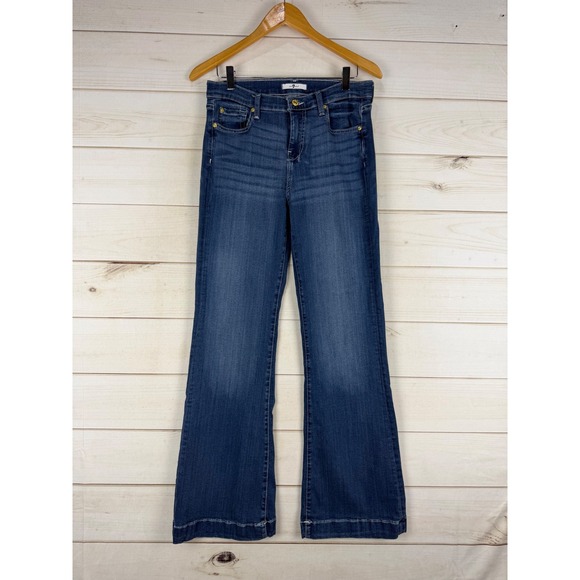 7 For All Mankind Denim - 7 For All Mankind Jeans Womens 29 Dojo Flare Dark Wash Wide Leg Signature Pocket
